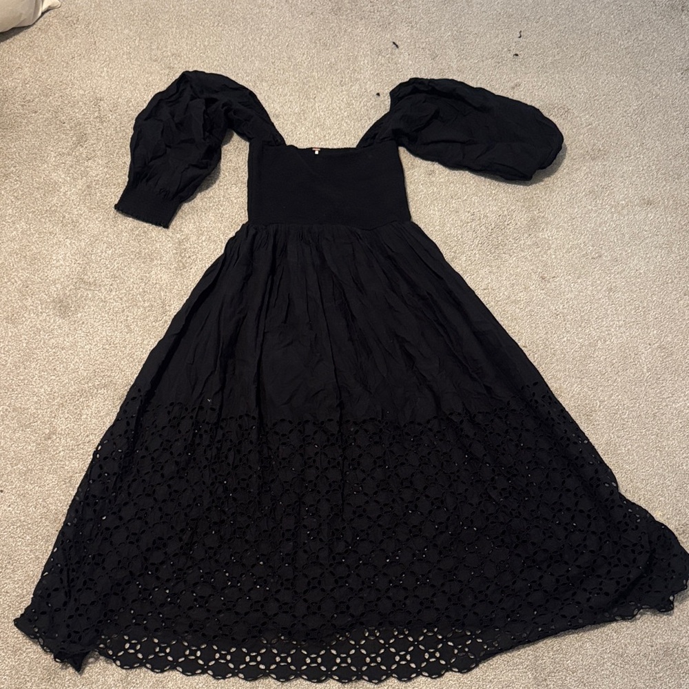 Free People Black Long Sleeve Lace Dress